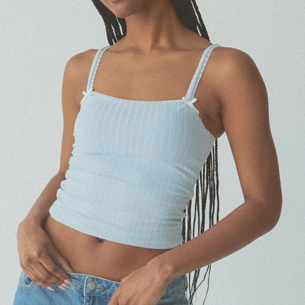 KLASSY Lace Trim Tank in Light Blue